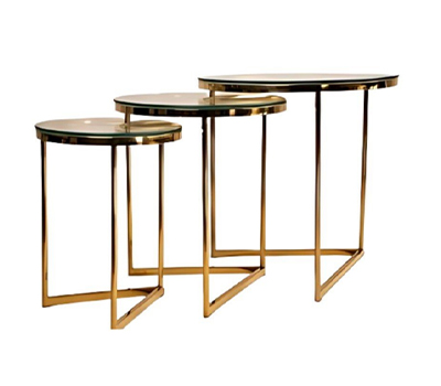 Round Set of Nesting Tables in Gold Metal